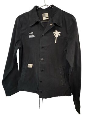 Men's Black Palm Embroidered LIRA cotton Streetwear Jacket Men’s L Y2K